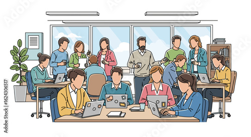 Diverse team of professionals collaborating in a modern office setting. Ideal for presentations, websites, and marketing materials.