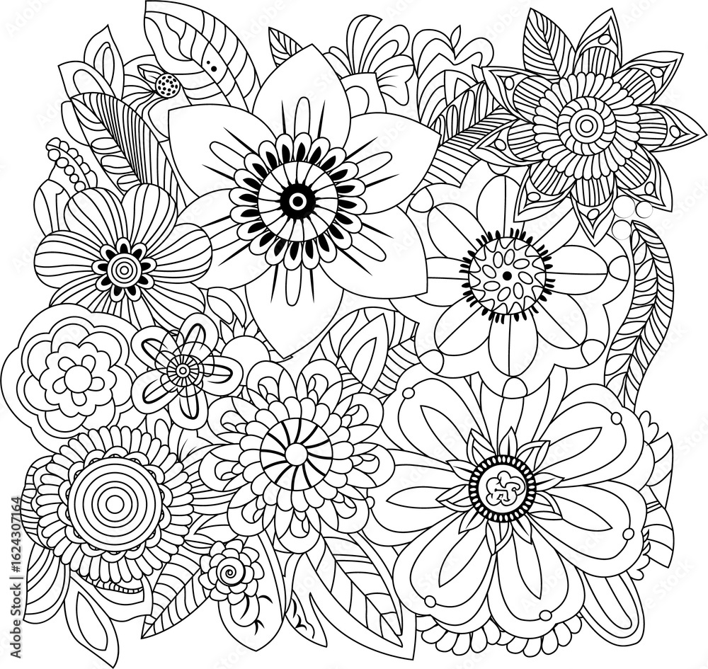 Fototapeta premium Intricate floral pattern detailed line art for coloring or design projects