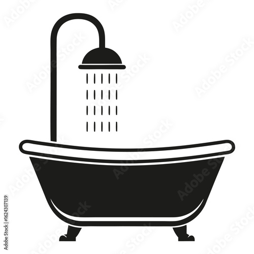 Vector art of bathtub with shower head isolated on white background
