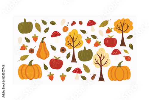 Twilight in the Gourd Grove set. Editable vector file. 