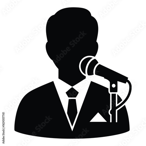 Man in Suit Speaking into Microphone Silhouette speaker