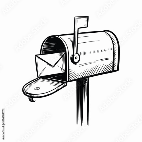 Hand drawn sketch of a classic american mailbox with an envelope inside
