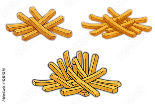Golden french fries piled high, delicious fast food snack, perfect for menus and culinary themes.