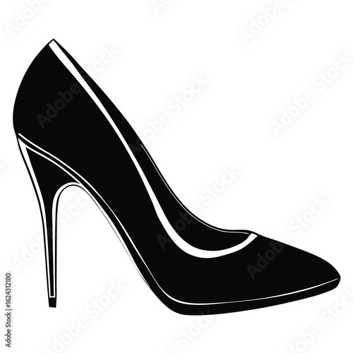 Vector art of stylish high heel shoe isolated on white background in a silhouette style