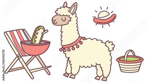 Charming SVG of a Bashful  Llama, styled in a Labor Day theme with End of Summer Chill hues