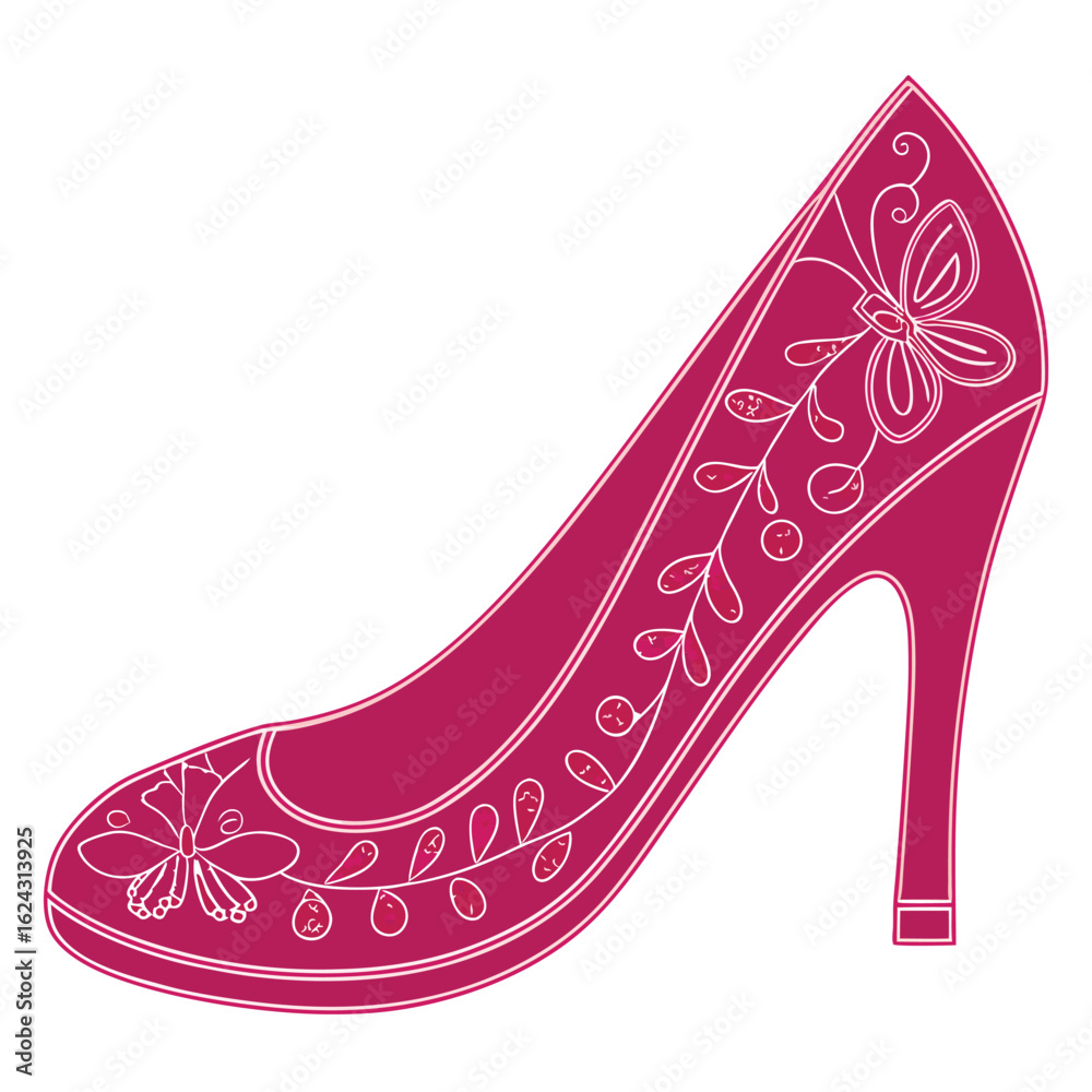 Obraz premium Vector art of elegant high heel shoe with floral design isolated on white background