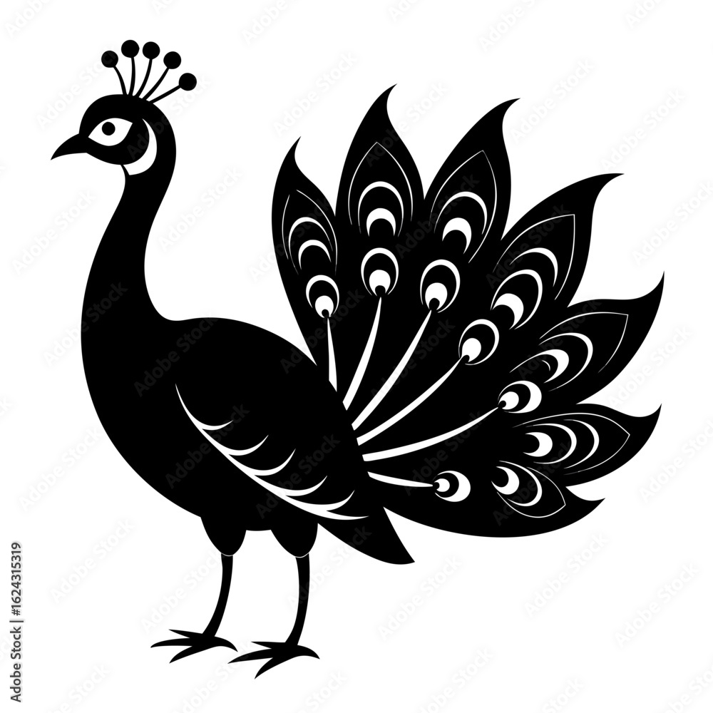 Fototapeta premium Open-Tail Peacock Silhouette Art