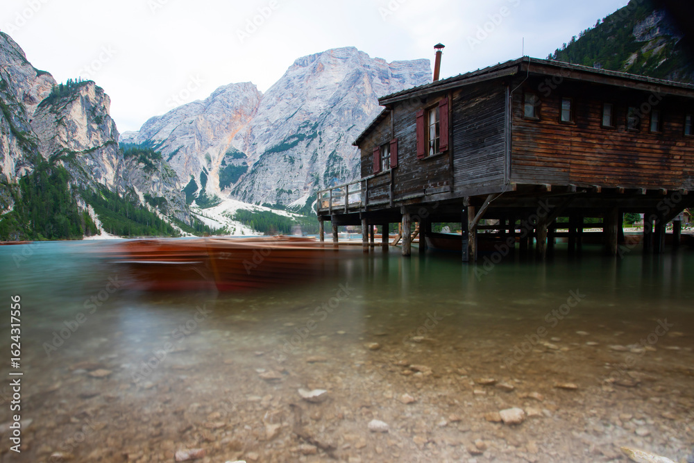 Fototapeta premium Landscape of Lago di Braies in dolomite mountains