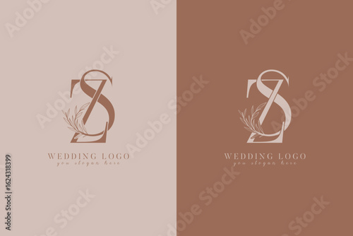 SZ ZS monogram wedding logo with initial floral