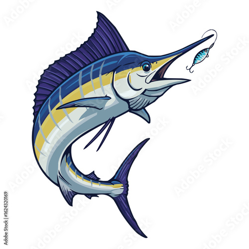 Blue Marlin Jumping Towards a Lure