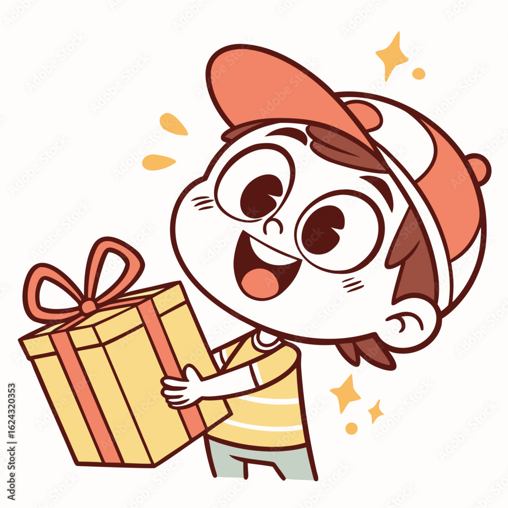 Fototapeta premium 아이,선물,행복,귀여운,주황,cartoon,face,vector,illustration,head,drawing,character,comic