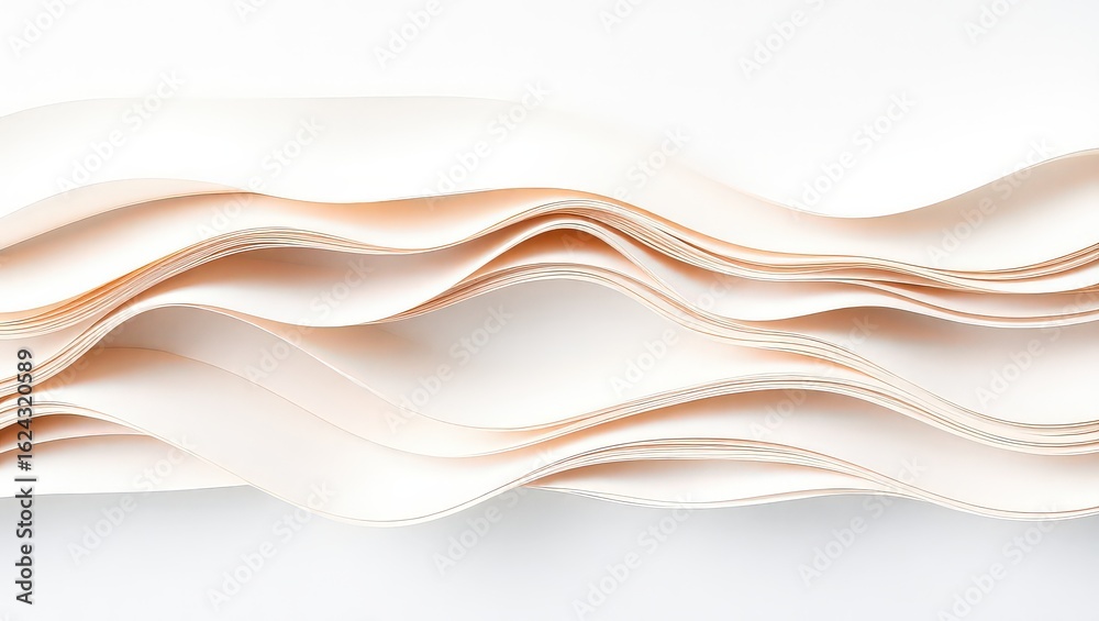 Obraz premium A close up of layered sheets of paper creating a wavy pattern on a white surface with soft lighting