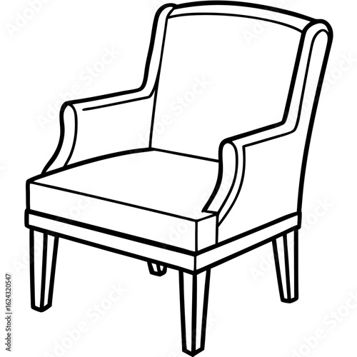 Side View Wooden Armchair – Outline Art Vector