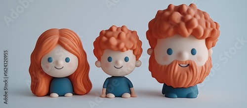 Stylized Cartoon Family Portrait with Red Hair and Warm Expressions