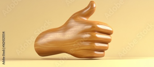 Artistic wooden thumbs up gesture symbolizing approval and positivity