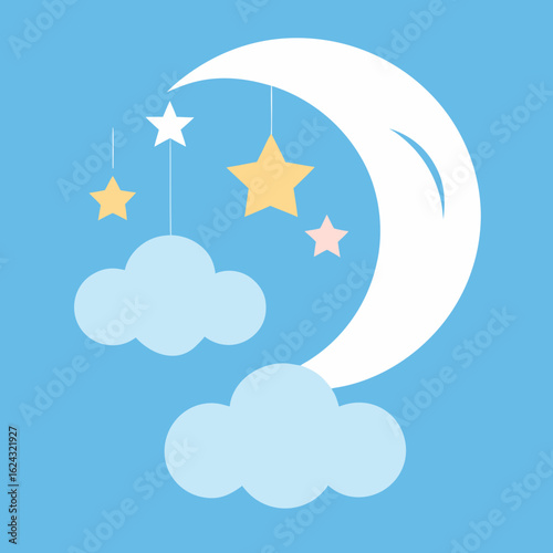 Cute moon and stars baby mobile with clouds
