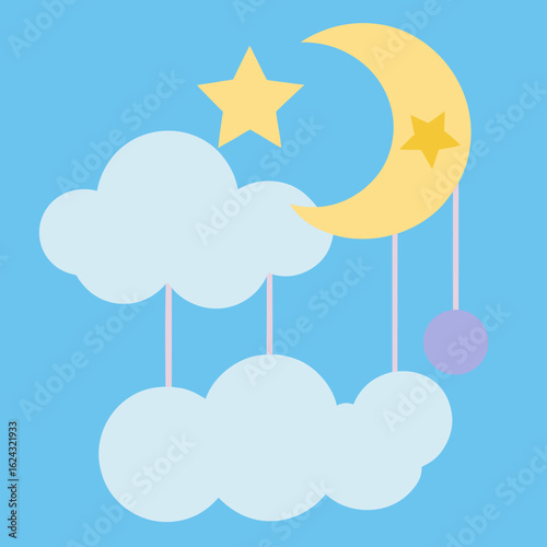 Whimsical moon and star baby mobile with clouds