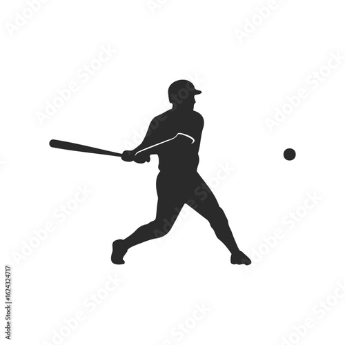 Silhouette of male baseball player hitting a ball
