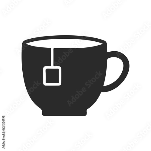 Black tea cup with teabag icon on white background