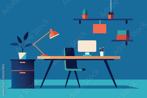 workspace interior with ergonomic desk setup  .eps