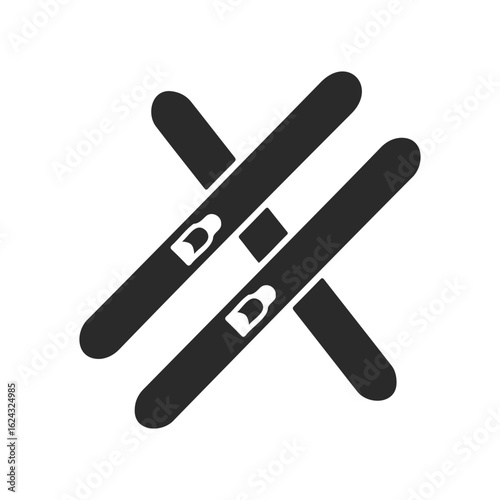 Minimalist black icon of crossed skis with ski bindings