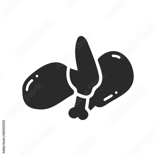 Silhouette of fried chicken leg and thigh illustration in black on white