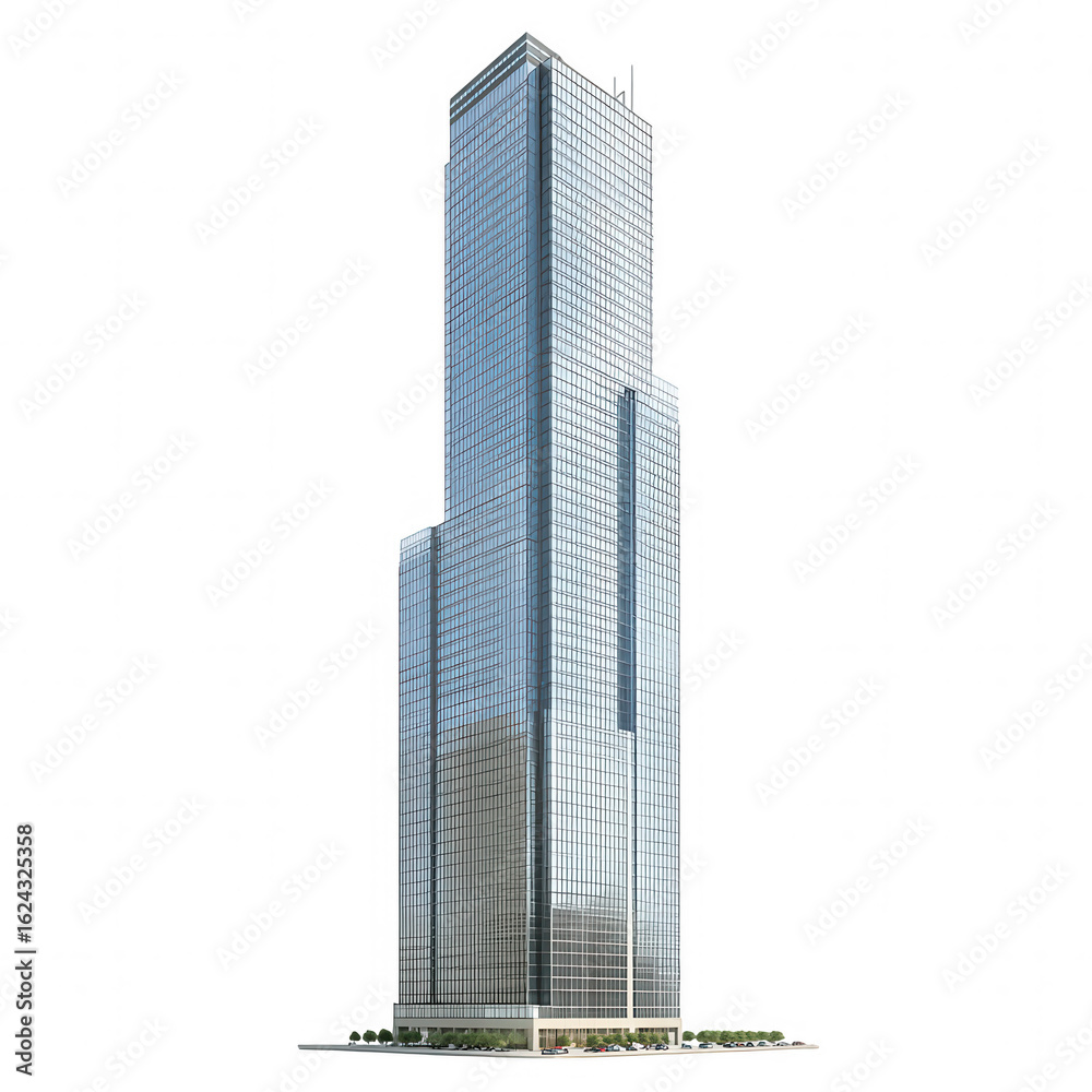 Obraz premium Modern glass skyscraper building with reflective windows and rectangular shape isolated on transparency background, showcasing urban architecture and cityscape design