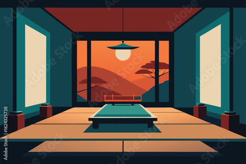 zen style bedroom interior vector art   (2).eps