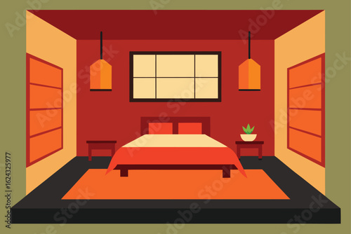 zen style bedroom interior vector art   (3).eps