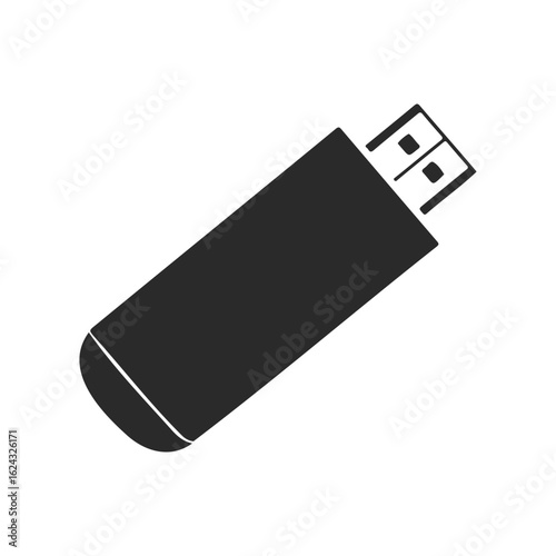 Minimalist black usb flash drive icon on white background