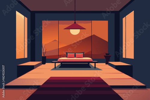 zen style bedroom interior vector art  .eps
