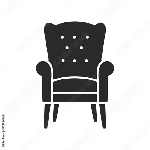 Silhouette of classic armchair with buttoned backrest on white background