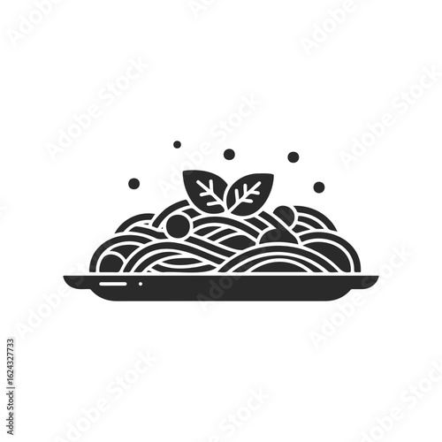 Silhouette of delicious pasta dish with basil and tomatoes on plate