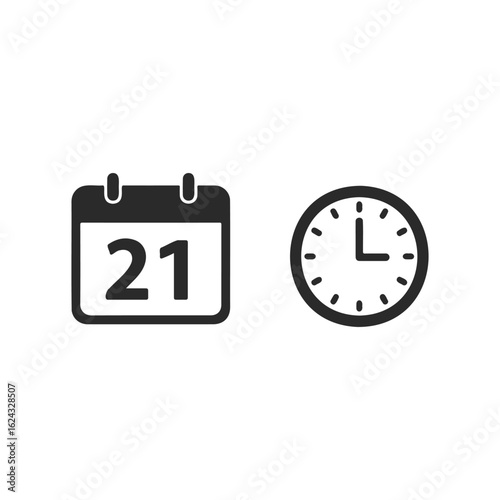 Calendar and clock icons: date and time symbols in black and white