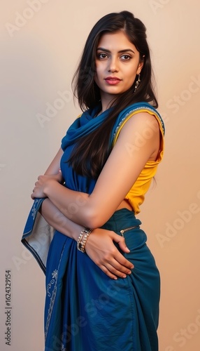 Portrait of indian woman in traditional saree fashion posing for stock photo and model portfolio