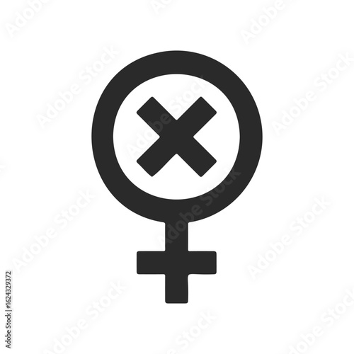 Female gender symbol with cross inside on white background