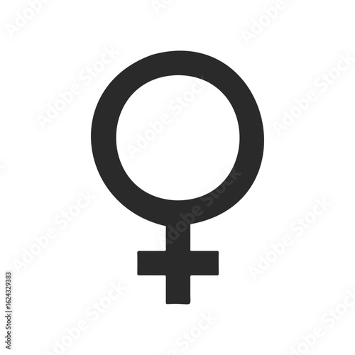 Bold female gender symbol in black on white background