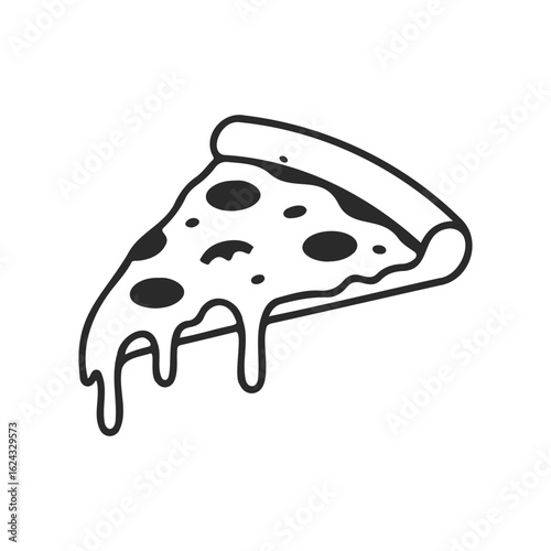 Simple black and white dripping pizza slice illustration