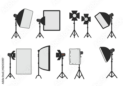 Collection of Studio Lighting Equipment Illustrations.