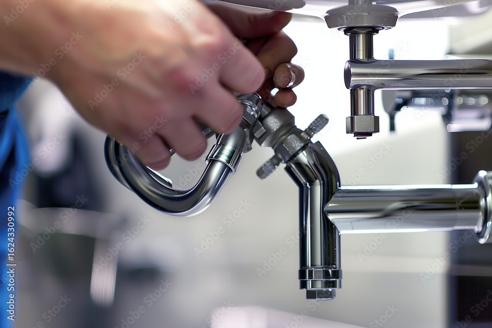 Plumber replacing drain pipes under bathroom sink Plumber replacing drain pipes under bathroom sink