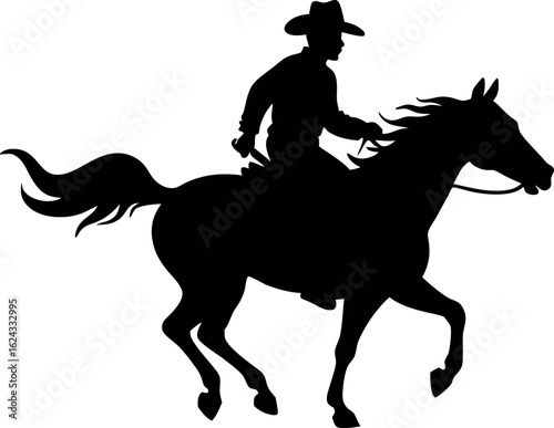 horseman silhouette, cowboy riding a running horse black vector, horse symbol