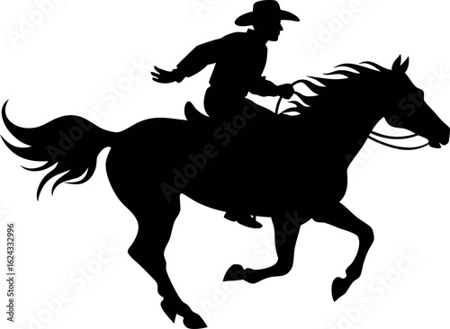 horseman silhouette, cowboy riding a running horse black vector, horse symbol