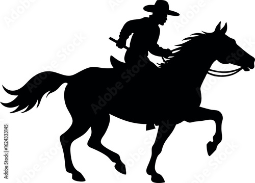 horseman silhouette, cowboy riding a running horse black vector, horse symbol