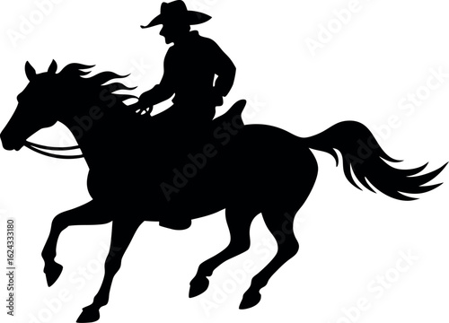 horseman silhouette, cowboy riding a running horse black vector, horse symbol