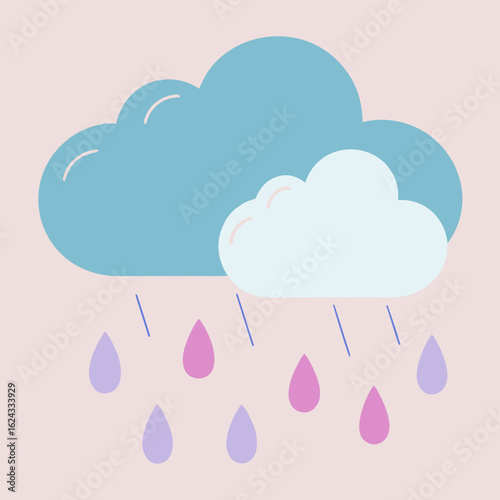 Cute pastel clouds raining pink and purple drops