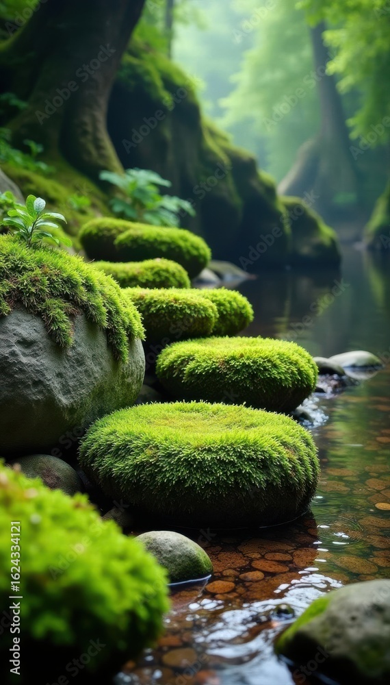 Deep green moss cushions on grey granite boulders , natural, flora, photography Deep green moss cushions on grey granite boulders , natural, flora, photography