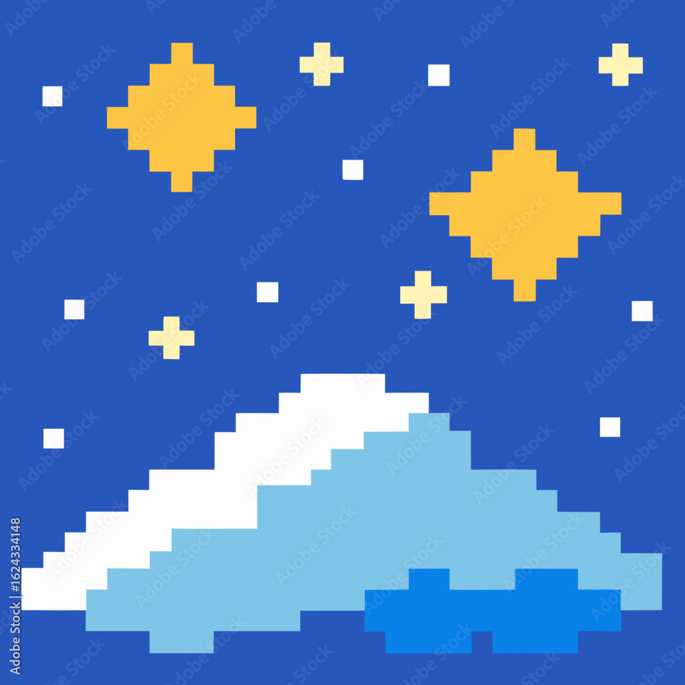 Fototapeta premium Pixel art night sky with stars and clouds over mountains