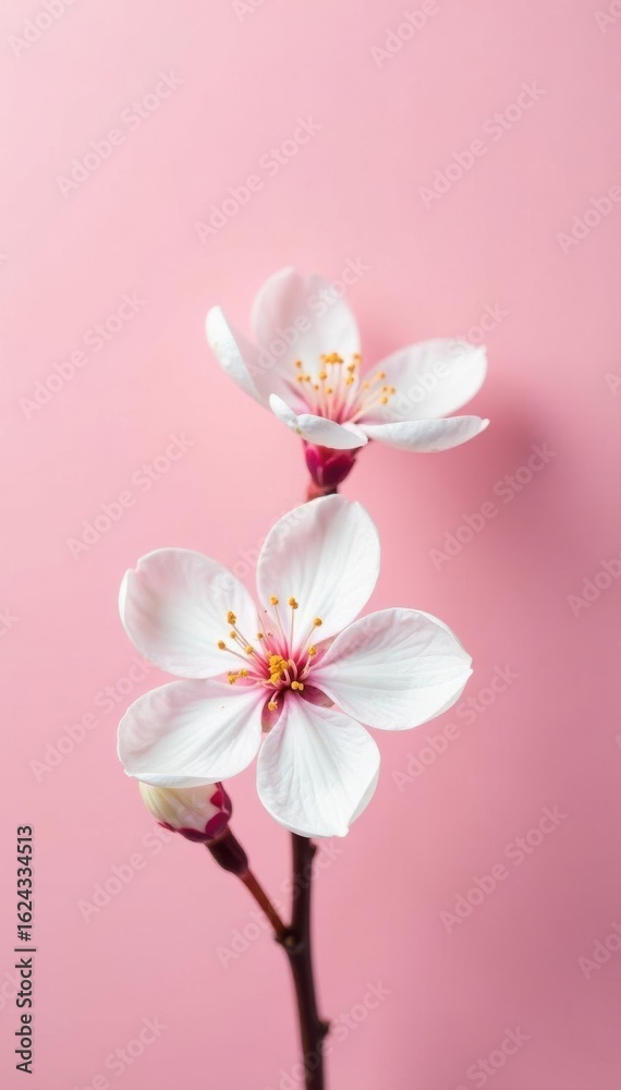 Fototapeta premium Delicate white blossoms on a soft pink backdrop, bloom, serene, vibrant