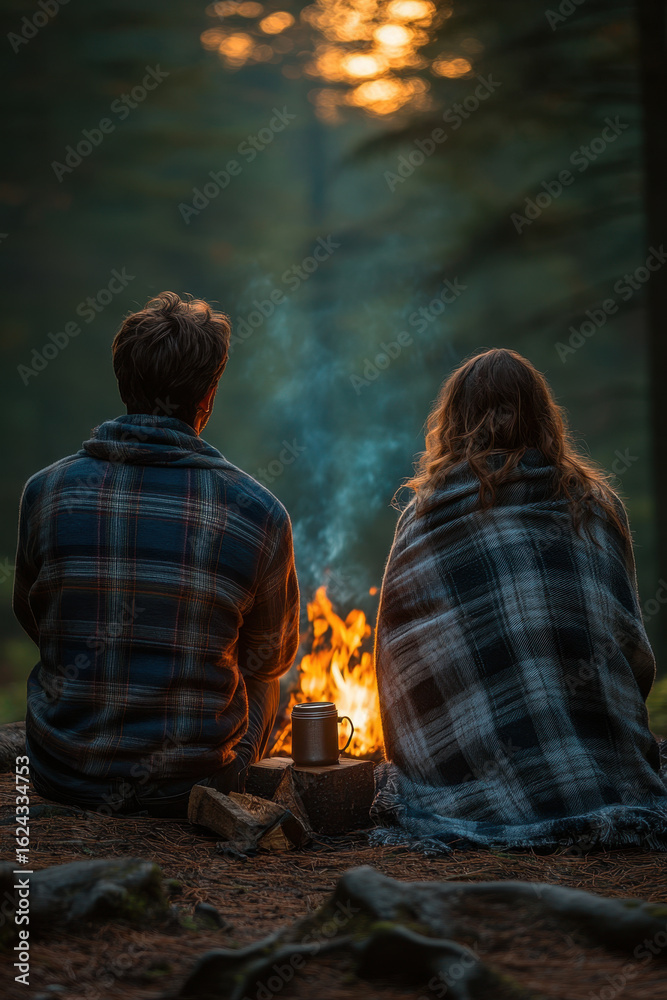 Fototapeta premium people sitting by a campfire.