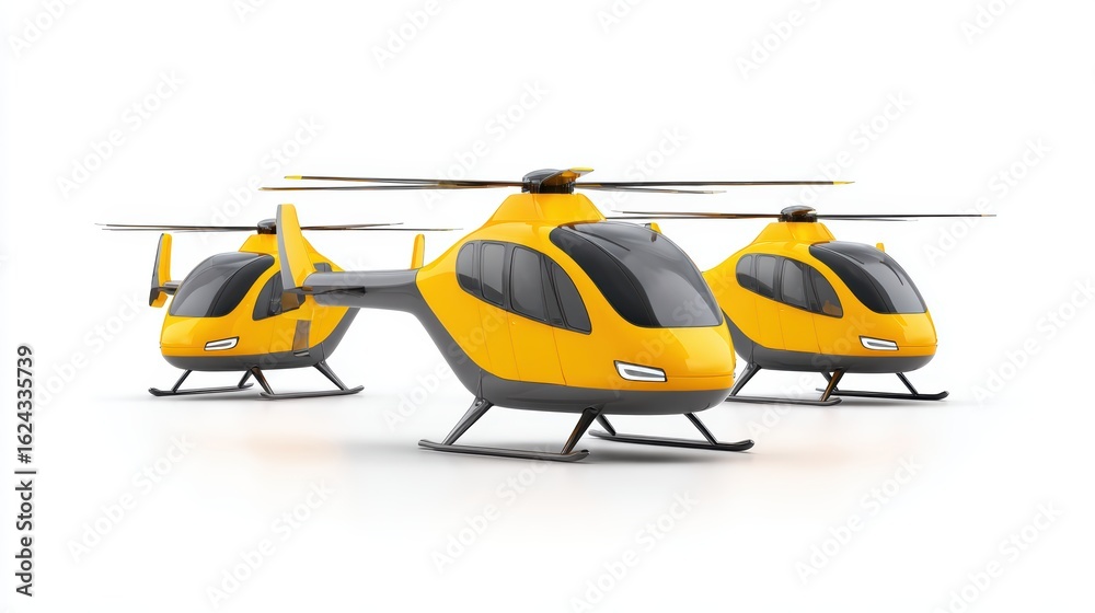 Fototapeta premium Yellow Helicopter Fleet: Air Travel, Aviation, Transportation